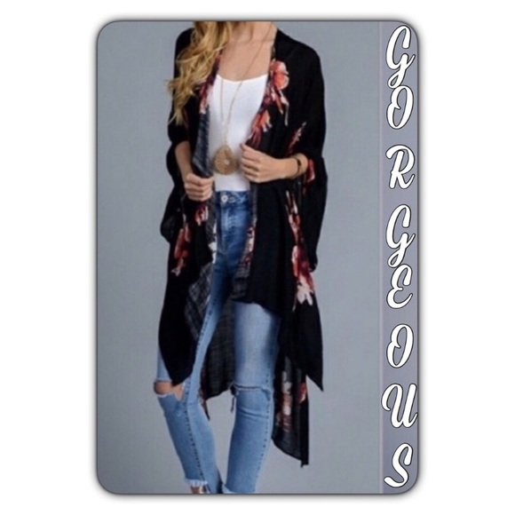 Boho Lightweight Floral Kimono Wrap Coverup - Picture 6 of 8